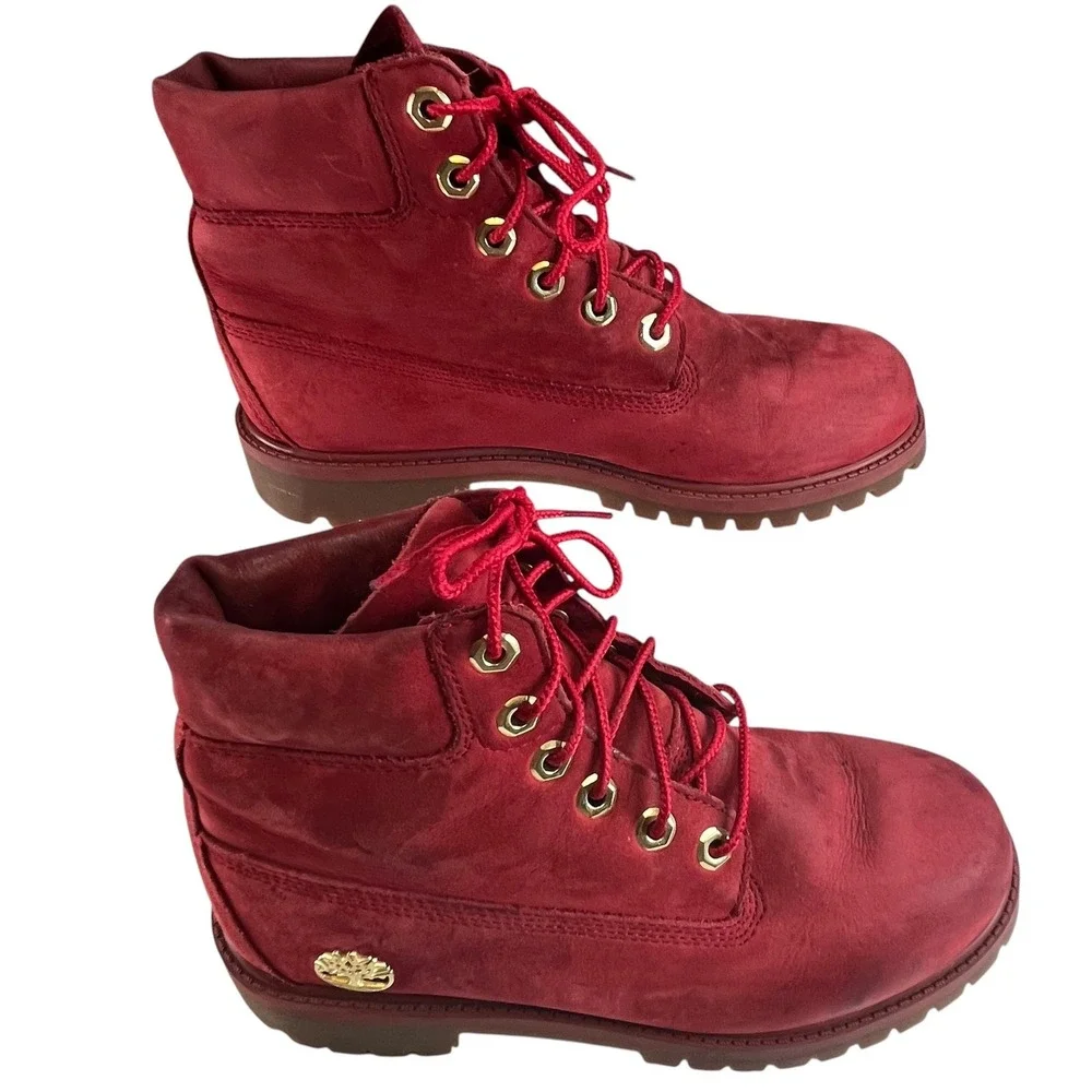 Timberland Boys 6 Inch Premium Waterproof Red‎ Nubuck Boots A1KRD Size 5